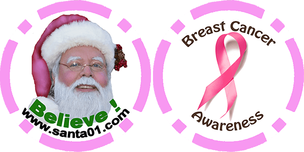 Santa claus with a pink ribbon and a santa claus.