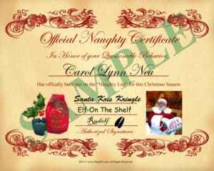 Santa claus naughty certificate.