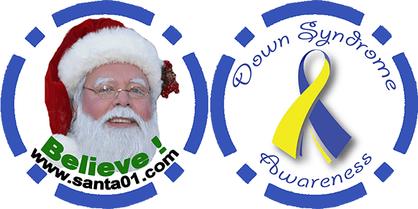 A santa claus with a blue ribbon and a santa claus.